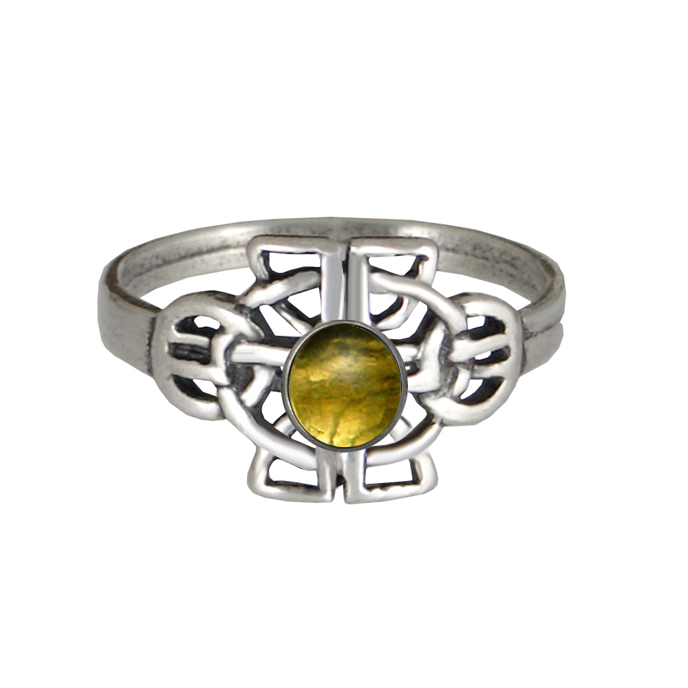 Sterling Silver Celtic Knotwork Ring With Citrine Size 6